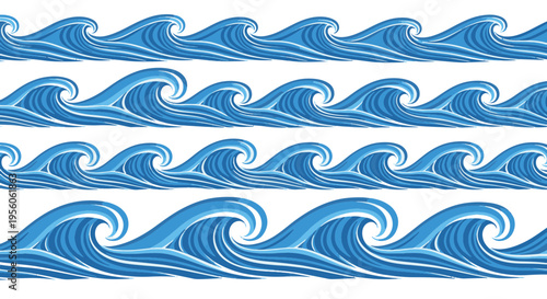 Blue Ocean Waves Seamless Pattern Nautical Surface Water Theme