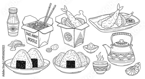 Japanese Food and Drinks Line Drawing Collection Food and Drink Asian Cuisine