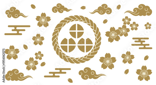 Japanese Traditional Pattern with Cherry Blossoms and Clouds