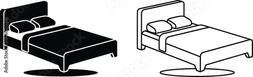 Bed line art, bed black and white, furniture illustration Vector