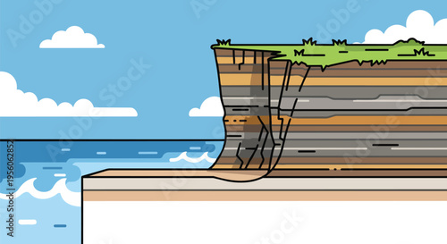 Coastal cliff revealing geological strata and ocean erosion dynamics
