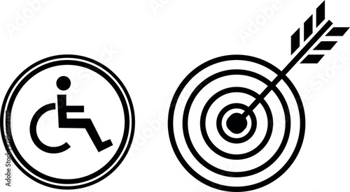 Contrast between accessibility and precision with target and handicap symbols. 