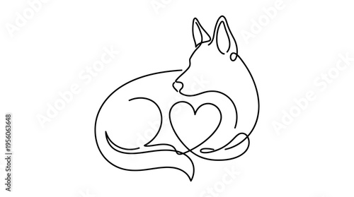 German Shepherd Protecting Heart Continuous Single Line Minimalist Loyal Protector Line Art Illustration