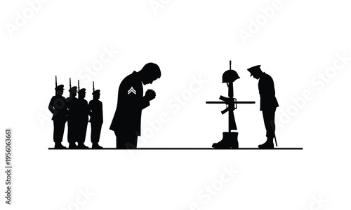 Military ceremony honoring fallen soldiers with respectful salute and rifle