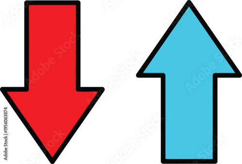A vibrant graphic display featuring a bold red downward arrow next to a bright blue upward arrow Vector