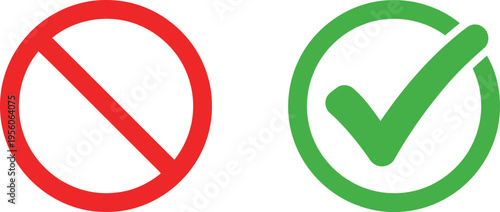 A red prohibition circle next to a green checkmark icon representing right and wrong choices Vector