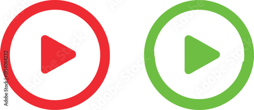 Two circular play buttons with a red and green design isolated on a clean white background surface Vector