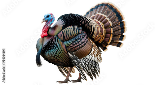 Turkey Bird with Feathers Display Isolated on White Background Farm Poultry Animal