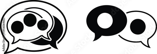 Two distinct black and white graphic icons representing communication bubbles and social dialogue Vector
