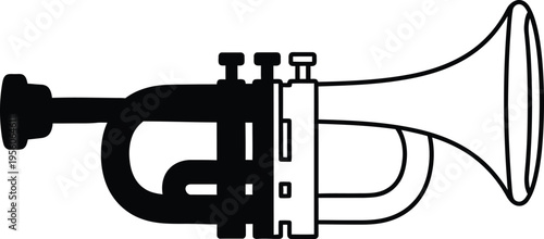Black and white trumpet musical instrument illustration Vector