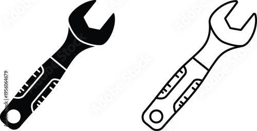 Adjustable wrenches line icon set Vector