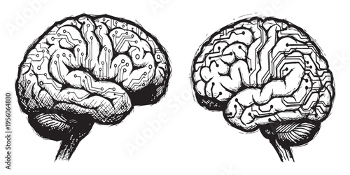 AI Automation Debris Explosion Concept Black White Hand Drawn Sketch Transparent Background