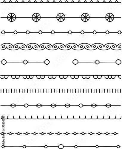 Variety of decorative black lines and geometric patterns on a white background