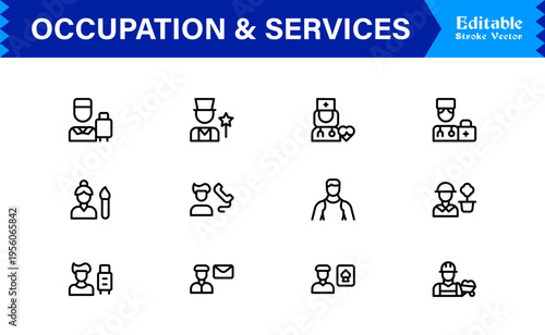 Discover our Professional Occupation and Services line icon set, a modern and minimal collection for any business needs.