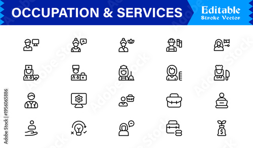 Discover our Professional Occupation and Services line icon set, a modern and minimal collection for any business needs.