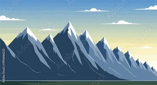 Majestic alpine panorama at dawn featuring sharp peaks and serene skies a tranquil natural landscape perfect for digital backdrops and environmental