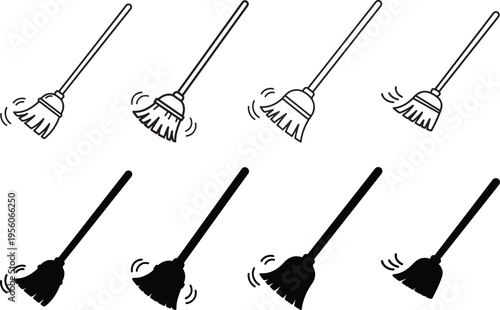 Four line brooms and four silhouette brooms cleaning