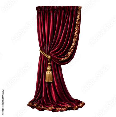 Luxurious Red Velvet Curtain Tied Back with Gold Tassel