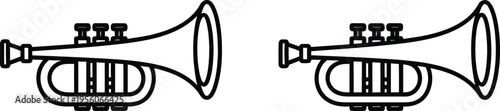 Two trumpets side by side line drawing illustration Vector