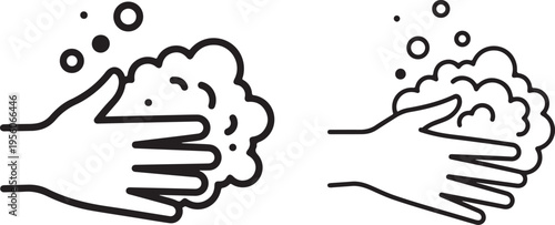 Two hands washing with soap bubbles hand wash hand washing