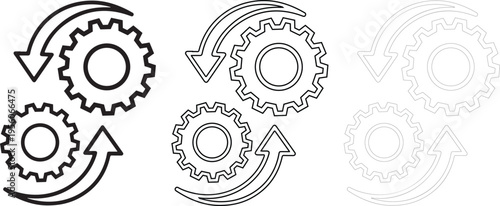 Two sets of gears with circular arrows indicating process