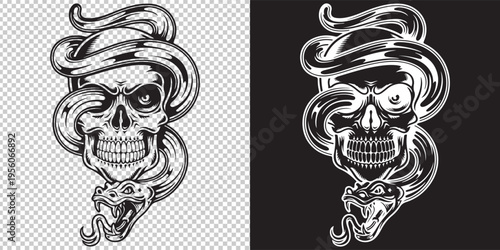 halloween skull with smoke swirls vector illustration