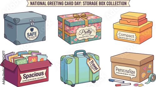 Different styles of storage containers, including decorative boxes, a secure trunk, and a travel suitcase, are presented for keeping sentimental items safe.