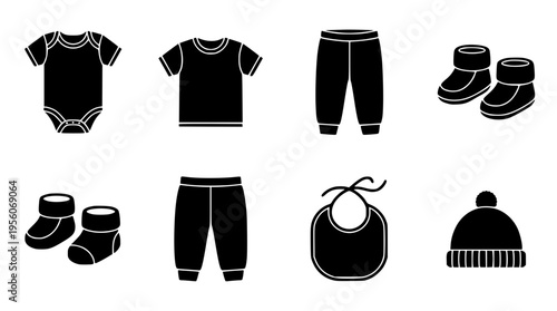 Baby clothes and accessories vector illustration set