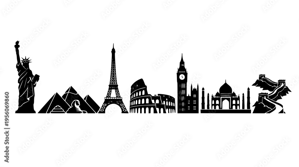 Naklejka premium Famous landmarks of the world in a vector illustration