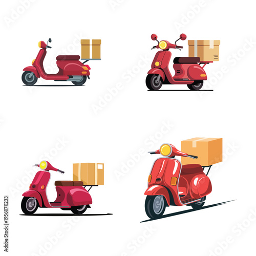 courier scooter delivery illustration with package box and express shipping concept modern flat design