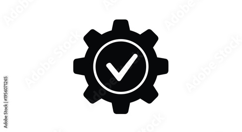 Black gear icon with a white checkmark centered inside its circle