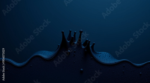 Deep blue liquid surface with a regal crown-shaped splash, sharp vertices, radiating ripples, and a mysterious dark back