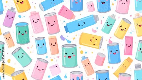 Cute Cartoon Paint Cans and Tubes Vector Set – Flat Colorful Art