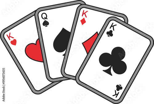 Three Playing Cards: King of Hearts, Queen of Spades, King of Diamonds   Vector Illustration