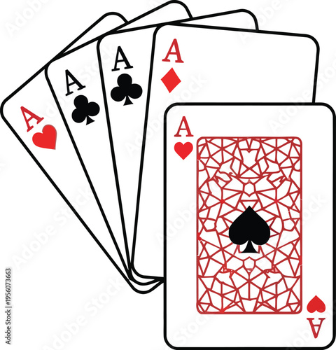 Four Aces Playing Cards with Unique Spade Back Design Vector Illustration