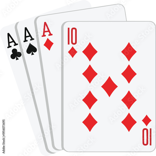 Playing Cards Set Featuring Ace of Spades, Ace of Diamonds, and Ten of Diamonds