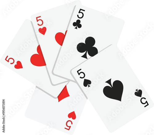 Scattered Playing Cards with Five of a Kind and Ace of Spades Design