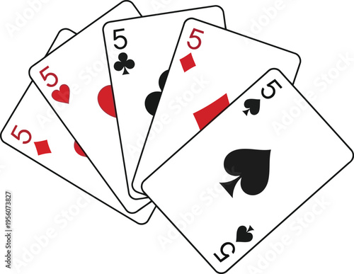 Four Playing Cards Showing Three Fives and One Ace of Spades Illustration