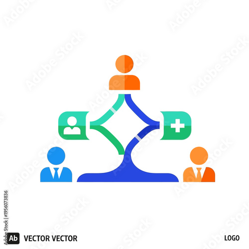 Abstract representation of a hierarchical organizational structure with interconnected teams and individuals.