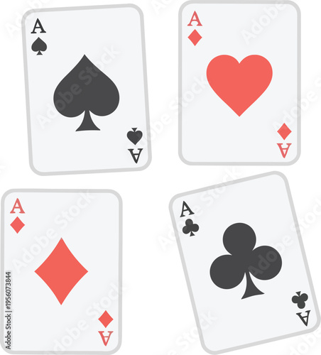 Four Ace Playing Cards Different Suits Vector Illustration Set