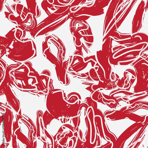 Red And White Floral Textile Design Pattern For Fashion Bold Brushstrokes Contemporary Style Decorative Surface Repeatable Print Modern Aesthetic Homeware Decorative