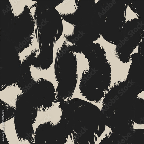Brushstroke Animal Leopard Pattern Black And Beige Design For Fashion Textiles And Homeware