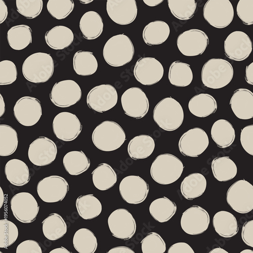Polka Dot Pattern Design Beige And Black Textile Print For Fashion And Homeware Modern Brushstroke Style Neutral Palette Apparel And Decorative