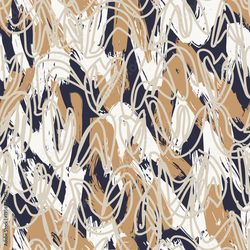 Brushstroke Pattern Design Textile Print In Navy Beige And White For Fashion And Homeware Contemporary Artistic Style Modern Surface Covering Repeatable