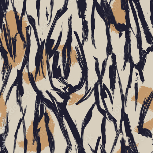 Brushstroke Animal Pattern Design In Navy Beige And Tan Textile Print For Fashion And Homeware Artistic Surface Covering Modern Decorative Background