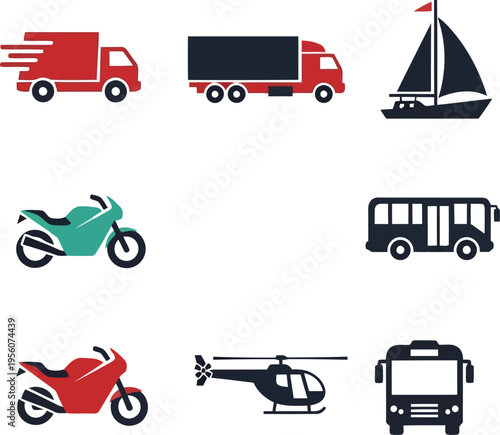 Flat Icons Set of Various Transportation Vehicles for Design Projects