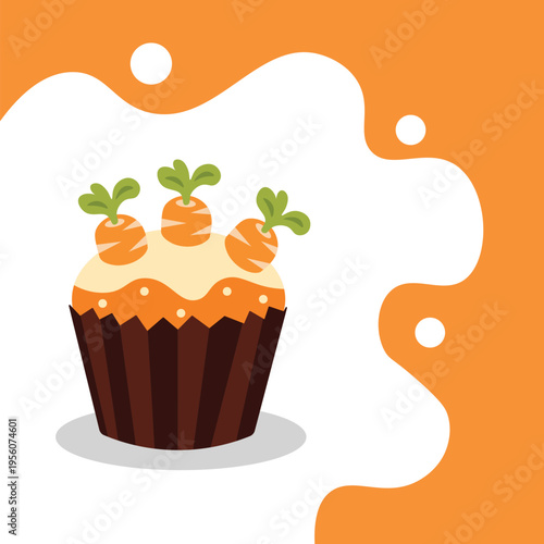 International Carrot Day themed illustration featuring a sweet cupcake topped with fresh vegetables, soft colors, and modern flat style perfect for celebration, bakery designs, and seasonal promotions
