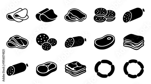 Various types of meat and sausage vector graphic designs