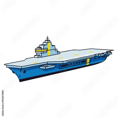 aircraft carrier cartoon flat vector illustration