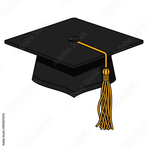Black and Gold Graduation Cap Flat Vector Illustration